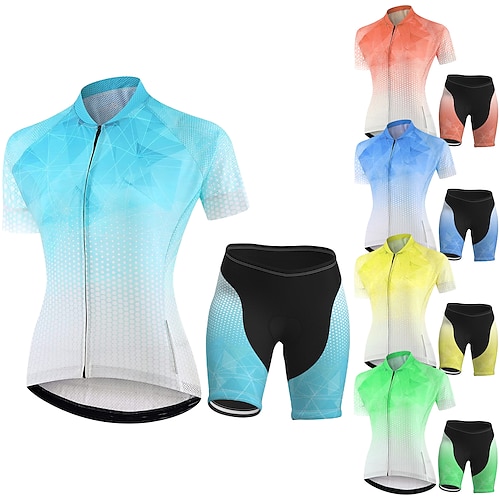 

21Grams Women's Cycling Jersey with Shorts Short Sleeve Mountain Bike MTB Road Bike Cycling Green Blue Yellow Polka Dot Gradient Bike Clothing Suit 3D Pad Breathable Quick Dry Moisture Wicking Back