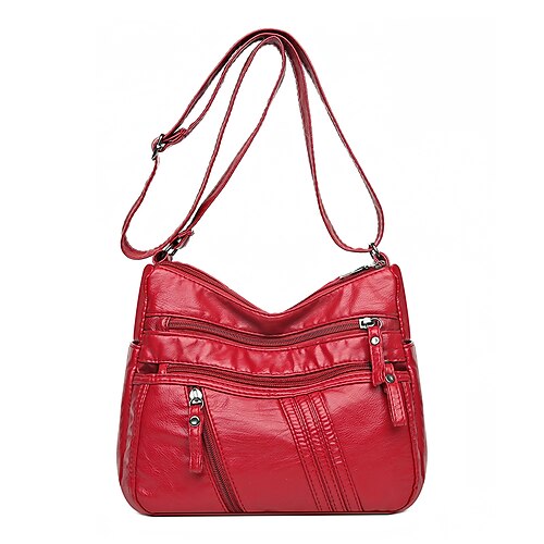 

Women's Sling Bags Tote Crossbody Bag PU Leather Zipper Solid Color Daily Outdoor Black Red Brown