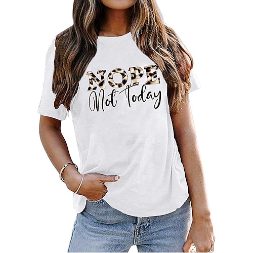 

Women's T shirt Tee Basic Print Cheetah Print Basic Round Neck T-shirt Sleeve Stard Summer pea green White Dark Red Pink Dark Pink