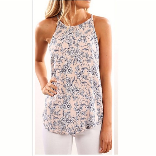 

Mulheres Camisola Malha Íntima Camis Azul Marinha Bege Floral Imprimir Sem Manga Feriado Final de semana Roupa de rua Casual Decote Redondo Padrão Tema Flores S