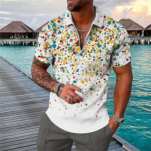 

Men's Collar Polo Shirt Golf Shirt Graphic Turndown White 3D Print Outdoor Street Short Sleeves Zipper Print Clothing Apparel Fashion Designer Casual Breathable / Summer / Spring / Summer