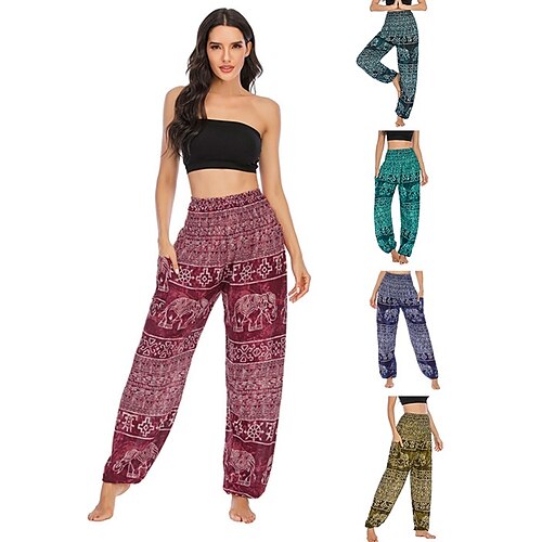 

Women's Pants Side Pockets Harem Elastic Waistband Quick Dry Moisture Wicking Lightweight High Waist Pilates Dance Bikram Bloomers Elephant Bohemian Boho Black Green Army Green Winter Sports