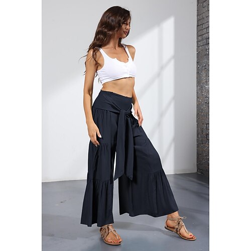 

european and american women's clothing commuter high waist pants green micro flared pants wide leg pants straps ninth pants home casual pants wholesale