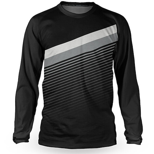 

21Grams Men's Downhill Jersey Long Sleeve Mountain Bike MTB Road Bike Cycling Black White Stripes Bike Breathable Quick Dry Moisture Wicking Polyester Spandex Sports Stripes Clothing Apparel