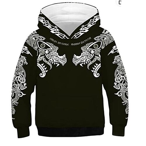 

Kids Boys Hoodie Floral Outdoor 3D Print Long Sleeve Pocket Active 3-12 Years Fall Black