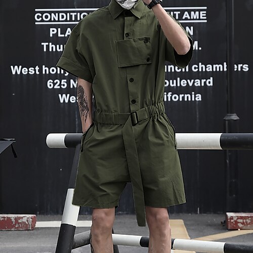 

Men's Cargo Shorts Rompers Pocket Solid Color Comfort Breathable Full Length Daily Sports Streetwear Stylish ArmyGreen Black Micro-elastic