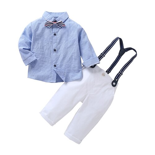 

Kids Toddler Boys Shirt Pants Clothing Set 3 Pieces Long Sleeve Light Blue Solid Color Bow Party Formal Gentle Daily Regular Maxi 2-6 Years
