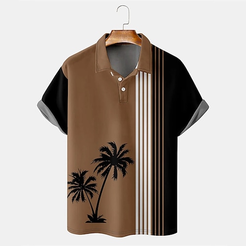 

Men's Collar Polo Shirt Golf Shirt Tree Turndown Brown 3D Print Street Daily Short Sleeve 3D Button-Down Clothing Apparel Fashion Casual Comfortable
