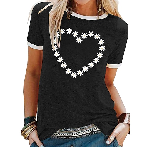 

Women's T shirt Tee Green Blue Purple Graphic Heart Patchwork Print Short Sleeve Daily Weekend Basic Round Neck Regular S
