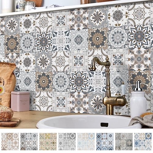 

24/48pcs Waterproof Creative Kitchen Bathroom Living Room Self-adhesive Wall Stickers Waterproof Fashion Gray Tile Stickers