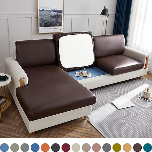 

PU Leather Stretch Couch Cushion Cover 100% WaterProof Cushion Slipcover for Chair Cushion Furniture Protector Seat Cushion Sofa Cover with Elastic Bottom Washable