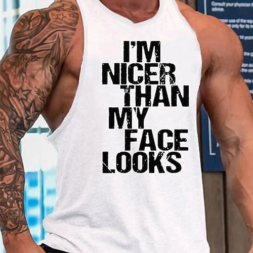 

Men's Tank Top Vest Hot Stamping Graphic Patterned Letter Round Neck Street Casual Print Sleeveless Tops Casual Fashion Comfortable Sports White Black Blue / Summer