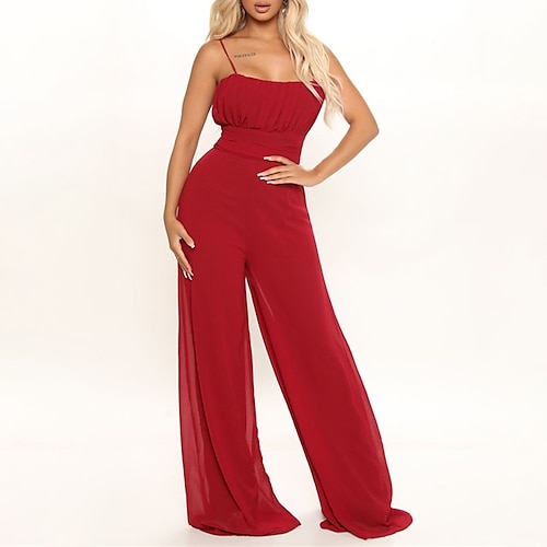 

Women's Jumpsuit Backless Solid Color Square Neck Elegant Party Holiday Regular Fit Sleeveless Green Black Red S M L Spring