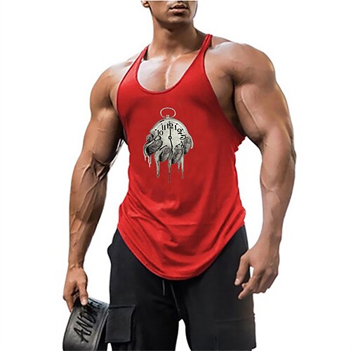 

Men's Tank Top Vest Graphic Prints Clock Crew Neck Red White Black Hot Stamping Plus Size Outdoor Daily Sleeveless Print Clothing Apparel Fashion Designer Classic Hawaiian / Summer