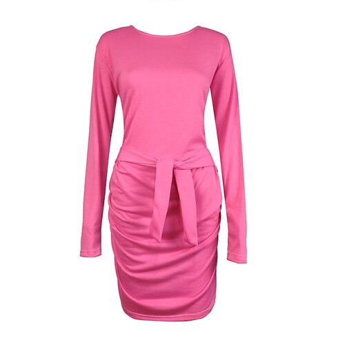 

Women's Bodycon Short Mini Dress White Purple Wine Army Green Fuchsia Royal Blue Long Sleeve Pure Color Lace up Spring Summer Round Neck Elegant Classic 2022 S M L XL XXL