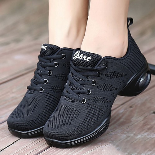 

Women's Dance Sneakers Hip Hop Performance Practice Outdoor Square Dance Flat Flat Heel Lace-up White Black Red