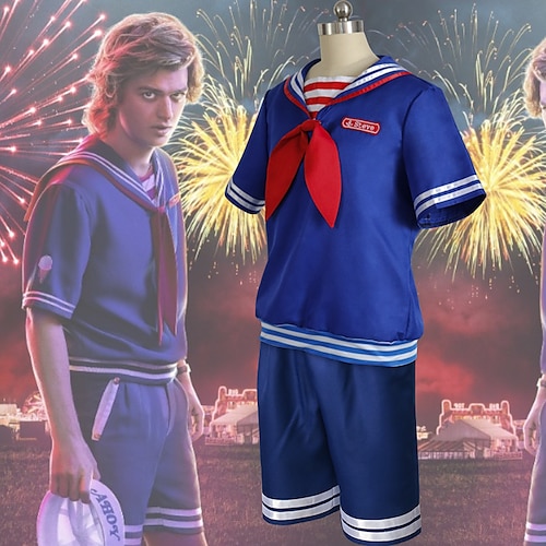 

Stranger Things Sailor / Navy Hellfire Club Robin Cosplay Costume Vacation Dress Men's Movie Cosplay Cosplay Blue Top Pants Bow Masquerade Polyester / Hat / Hat