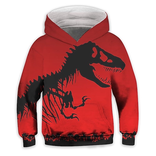 

Kids Boys Hoodie Animal Outdoor 3D Print Long Sleeve Pocket Active 3-13 Years Fall Red