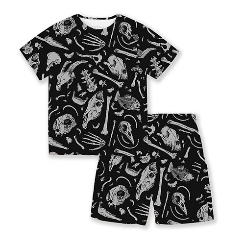 

Kids Boys Halloween T-shirt Shorts Clothing Set 2 Pieces Short Sleeve Black Skull Crewneck Print Street Sports Vacation Fashion Comfort Cool Daily 3-13 Years / Spring / Summer