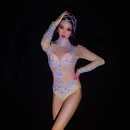 

Dance Costumes Exotic Dancewear Leotard / Onesie Crystals / Rhinestones Women's Party Performance Long Sleeve Spandex