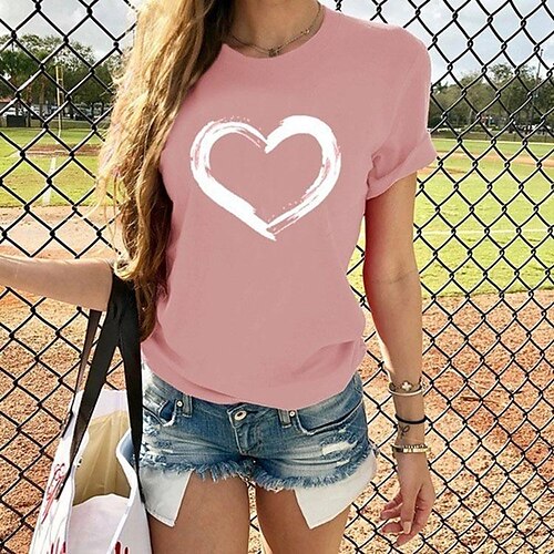 

Nova camiseta feminina de manga curta com estampa de amor fashion de verão camiseta gráfica casual de verão top fabricantes camiseta de cabelo liso