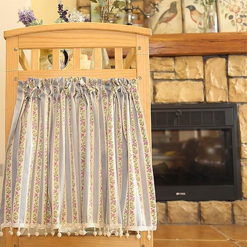 

Kitchen Cabinet Curtain Rod Pocket Valance Farmhouse Flower Short Cafe Curtain for Bathroom Hotel Cafe Bar Spring Watercolor Flower Floral Print