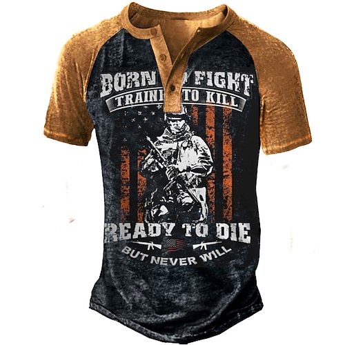 

Men's Henley Shirt Tee T shirt Tee 3D Print Graphic Patterned Color Block Soldier Plus Size Henley Daily Sports Patchwork Button-Down Short Sleeve Tops Designer Basic Casual Classic Black / Summer