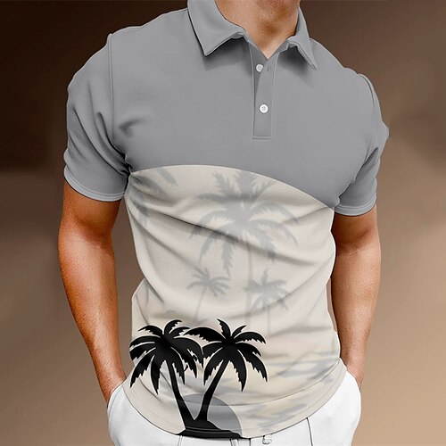 

Men's Collar Polo Shirt Golf Shirt Tree Turndown White gray Print Street Daily Short Sleeve Button-Down Print Clothing Apparel Fashion Casual Breathable Comfortable / Beach