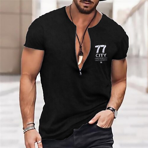 

Men's Unisex T shirt Tee 3D Print Graphic Prints Letter Crew Neck Street Daily Zipper Print Short Sleeve Tops Designer Casual Big and Tall Sports Black / Summer