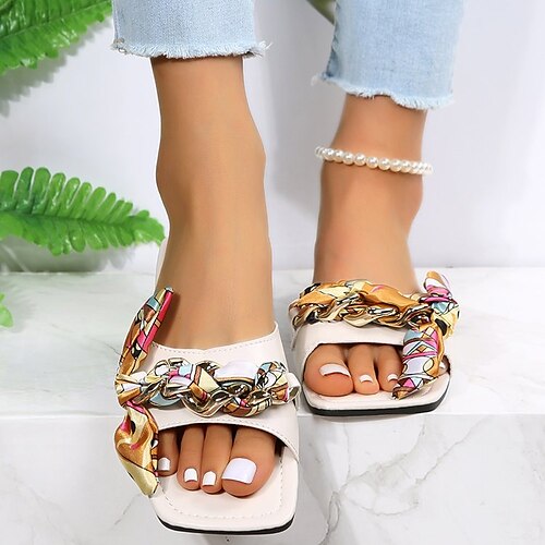 

Mujer Sandalias Tallas Grandes Diario Verano Tacón Plano Puntera abierta Casual Cuero PU Mocasín Color sólido Negro Beige