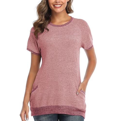 

Women's Plain Casual Weekend T shirt Tee Short Sleeve Pocket Round Neck Basic Essential Tops Green Black Blue S