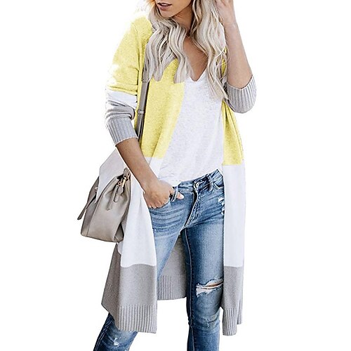 

Women's Casual Jacket Outdoor Daily Going out Fall Winter Long Coat V Neck Regular Fit Thermal Warm Breathable Casual Jacket Long Sleeve Striped Print Black Blue Gray