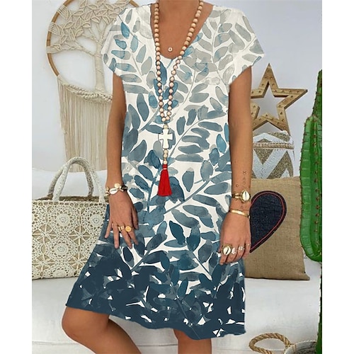 

Mulheres Vestido casual Vestido de turno Verde Azul Manga Curta Imprimir Primavera Verão Decote V Ajuste Largo 2022 S M L XL XXL 3XL
