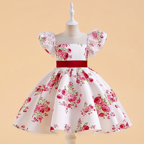 

Toddler Little Girls' Dress Flower Skater Dress Party Daily Puff Sleeve White Knee-length Short Sleeve Princess Cute Dresses Spring Summer Slim 2-6 Years