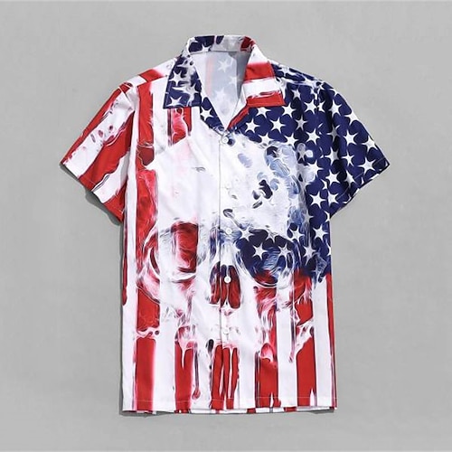 

Men's Shirt National Flag Turndown Street Casual 3D Button-Down Short Sleeve Tops Casual Fashion Comfortable Beach Blue / White
