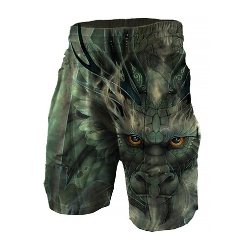 

Men's Sweat Shorts Pocket Elastic Waist 3D Print Dragon Graphic Prints Comfort Breathable Short Sports Outdoor Casual Daily Fashion Streetwear Green Micro-elastic