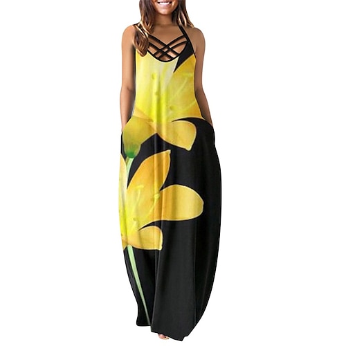 

Mujer Vestido lencero Negro Azul Piscina Amarillo Sin Mangas Floral Bolsillo Primavera Verano Correa de espagueti 2022 S M L XL XXL