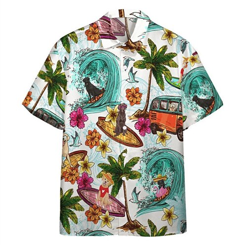

Men's Shirt 3D Print Floral Turndown Street Daily 3D Button-Down Short Sleeve Tops Casual Fashion Breathable Comfortable Green / White