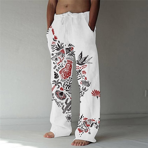 

Men's Trousers Beach Pants 3D Print Elastic Drawstring Design Front Pocket Bird Graphic Prints Comfort Soft Casual Daily Fashion Designer Khaki White