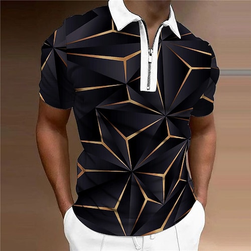 

Per uomo POLO Camicia da golf Golf Geometria Collo ripiegabile Blu Rosa Grigio Nero Stampa 3D Esterno Strada Maniche corte Cerniera Stampa Abbigliamento Di tendenza Originale Informale Traspirante