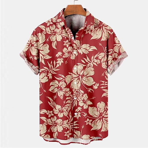 

Kids Boys Shirt Floral Outdoor 3D Print Short Sleeve Button Active 3-12 Years Spring Red