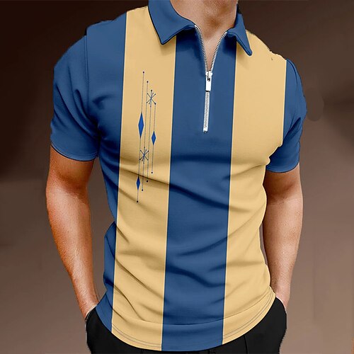 

Men's Collar Polo Shirt Golf Shirt Quarter Zip Polo Color Block Turndown Blue Print Street Daily Short Sleeve Zipper Print Clothing Apparel Fashion Casual Breathable Comfortable / Beach