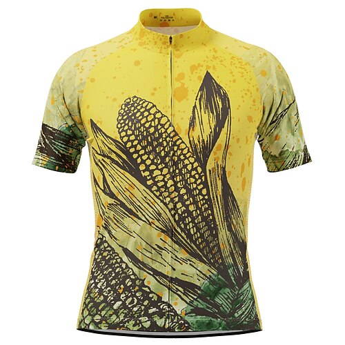 

21Grams Men's Cycling Jersey Short Sleeve Bike Jersey Top with 3 Rear Pockets Mountain Bike MTB Road Bike Cycling Breathable Quick Dry Moisture Wicking Reflective Strips Yellow Graphic Polyester