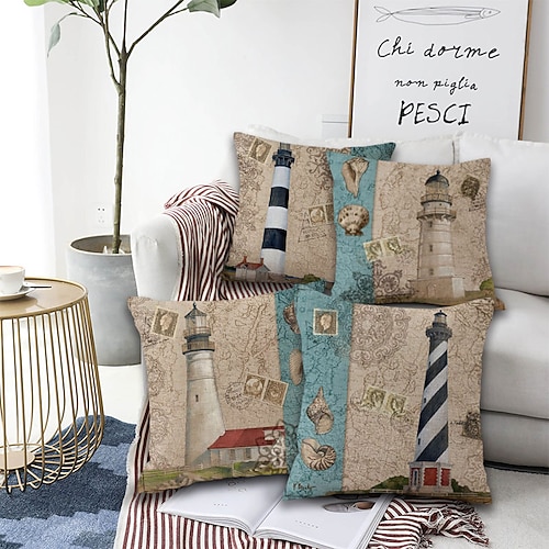 

Sea Tower Double Side Cushion Cover 4PC Soft Decorative Square Throw Pillow Cover Cushion Case Pillowcase for Bedroom Livingroom Superior Quality Machine Washable Indoor Cushion for Sofa Couch Bed Chair