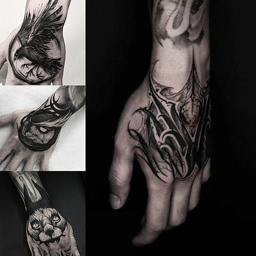 

4PCS Waterproof Temporary Tattoo Sticker eagle Crow Gothic eye Fake Tatto Flash Tatoo Hand back Arm art Tattoos for boy Women Men