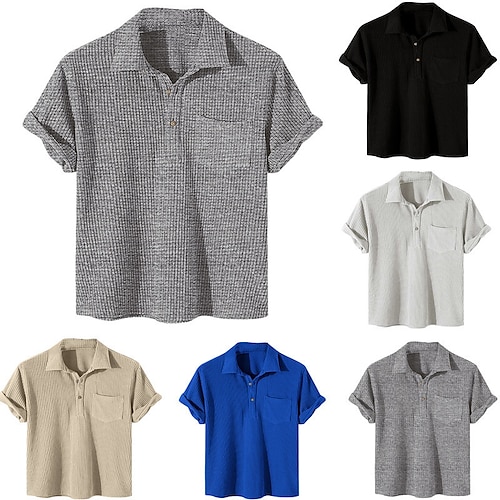 

Men's Collar Polo Shirt Waffle Polo Shirt Golf Shirt Solid Color Turndown Blue Khaki Dark Gray White Black Street Casual Short Sleeve Button-Down Clothing Apparel Fashion Casual Comfortable / Beach