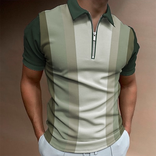 

Men's Golf Shirt Color Block Turndown Street Casual Zipper Short Sleeve Tops Casual Fashion Comfortable Green Purple Yellow