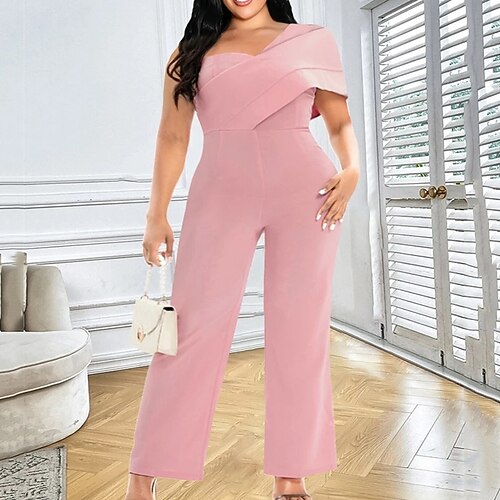 

Women's Plus Size Jumpsuit Solid Color Classic Formal Work High Full Length Spring Summer Pink L XL XXL 3XL 4XL