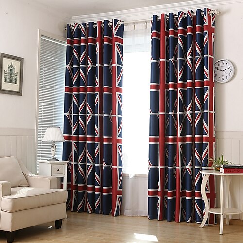 

Two Panel Modern Minimalist Style Rice Flag Printing Blackout Curtains Living Room Bedroom Dining Room Children's Room Insulation Curtains