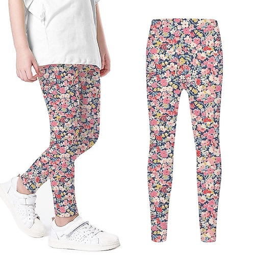 

Kids Girls' Pants Leggings Gray Pink Floral Spring Summer 3D Print Street 3-12 Years